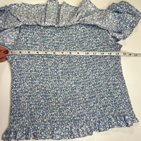 Blue Smocked Ruffle Neckline Shirred Blouse Size Large By Miss Selfie - Picture 6 of 10
